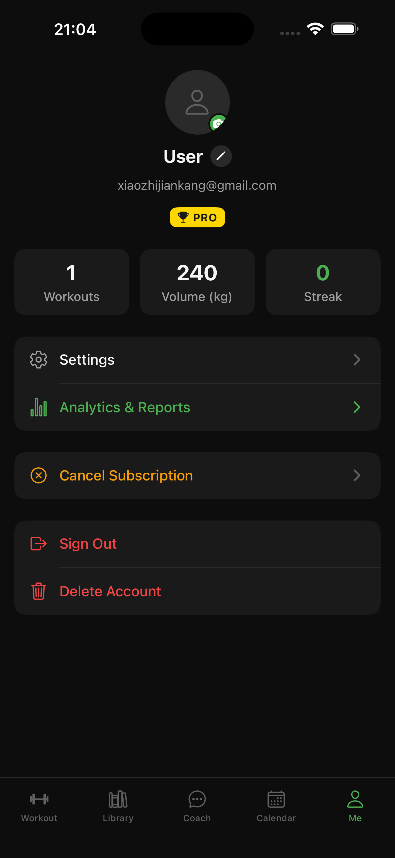Profile and progress page